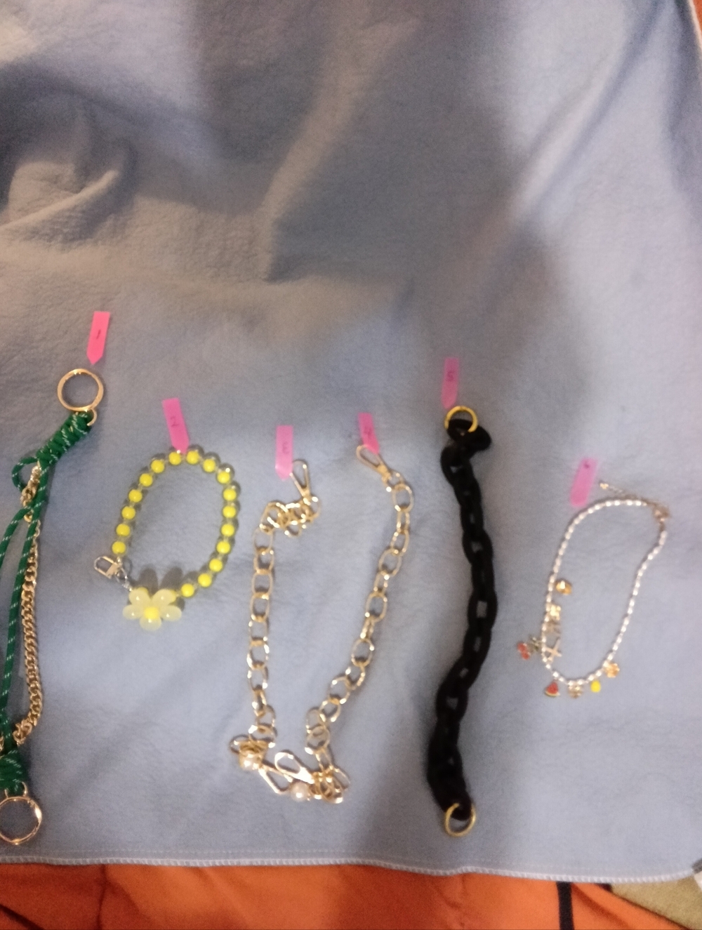 Mix of Six Bag Charm/Extenders - Yellow, Gold, Black, Silver, Green, Pearl